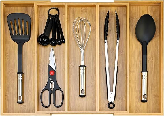 Expandable Silverware Drawer Organizer Storage Large Bamboo Kitchen Tool Utensil Organizers Divid... | Amazon (US)