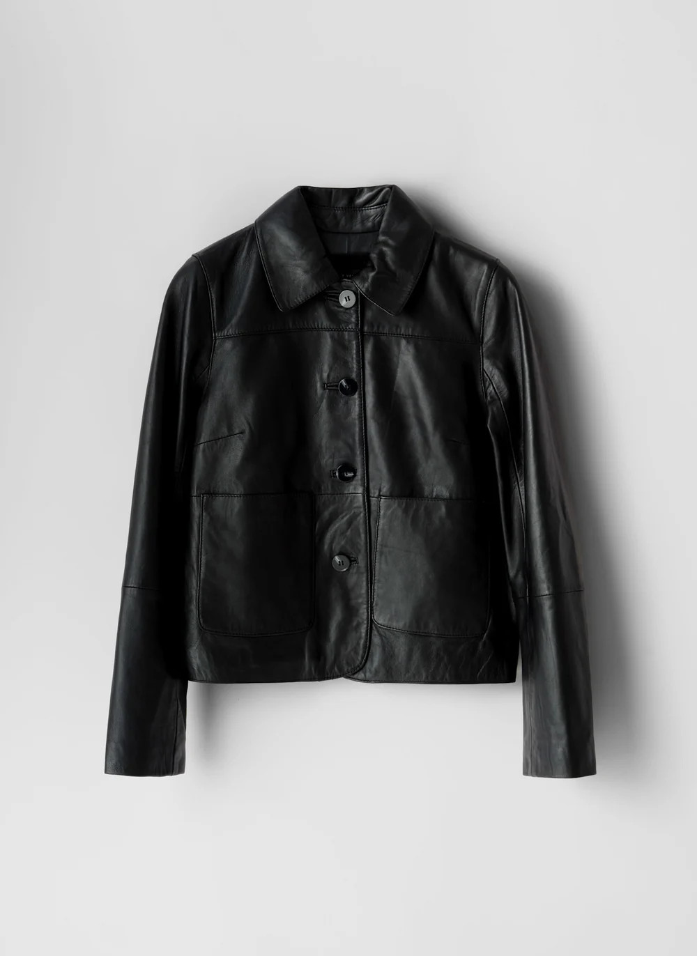 Black Leather Centre Front Jacket | Mint Velvet