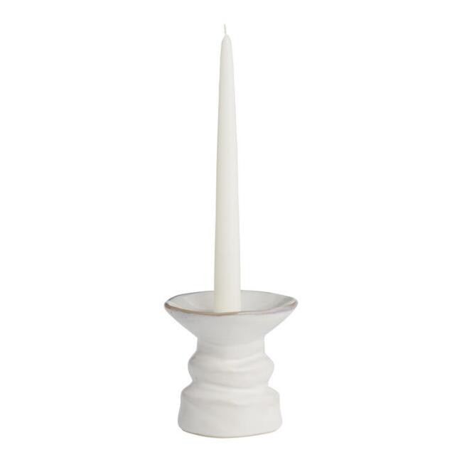 Large White Ceramic Pillar and Taper Candleholder | World Market