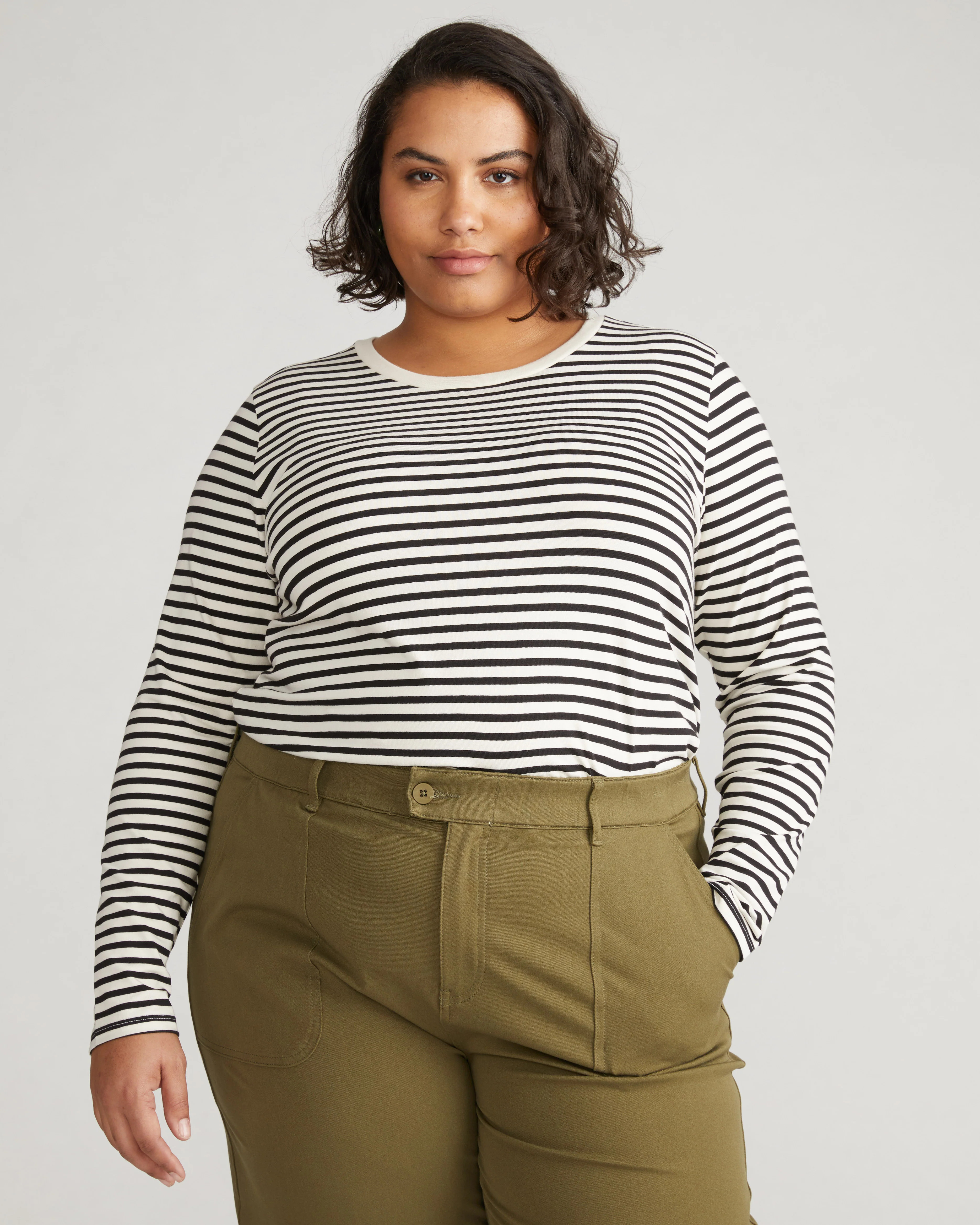 Long Sleeve Tee Rex - Ecru/Black Stripe | Universal Standard