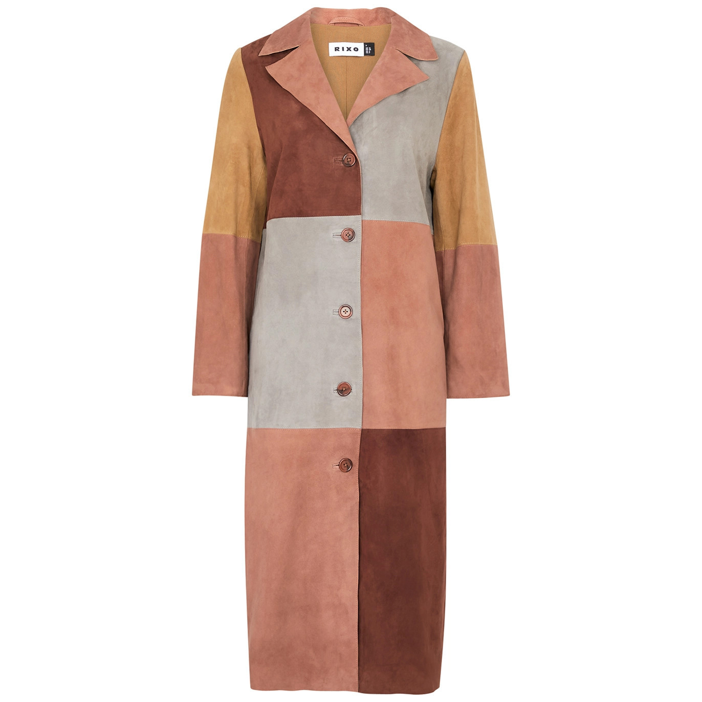Rixo Lindsey Patchwork Suede Coat - Brown - M | Harvey Nichols (Global)