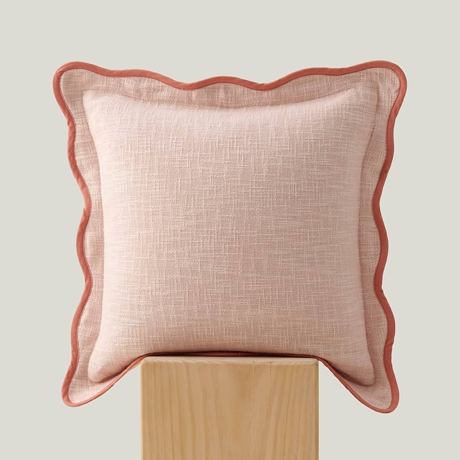 Double Stitch Scalloped Throw Pillow Covers - 100% Cotton Decorative Boho Pillow Covers 20 x 20, ... | Amazon (US)