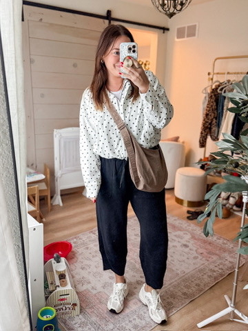 Size large in all/ fall look with these polka dot jacket and comfortable wide leg pants. So stylish and comfy at the same time! #falloutfit
 

 #LTKootd #LTKSeasonal #LTKMidsize