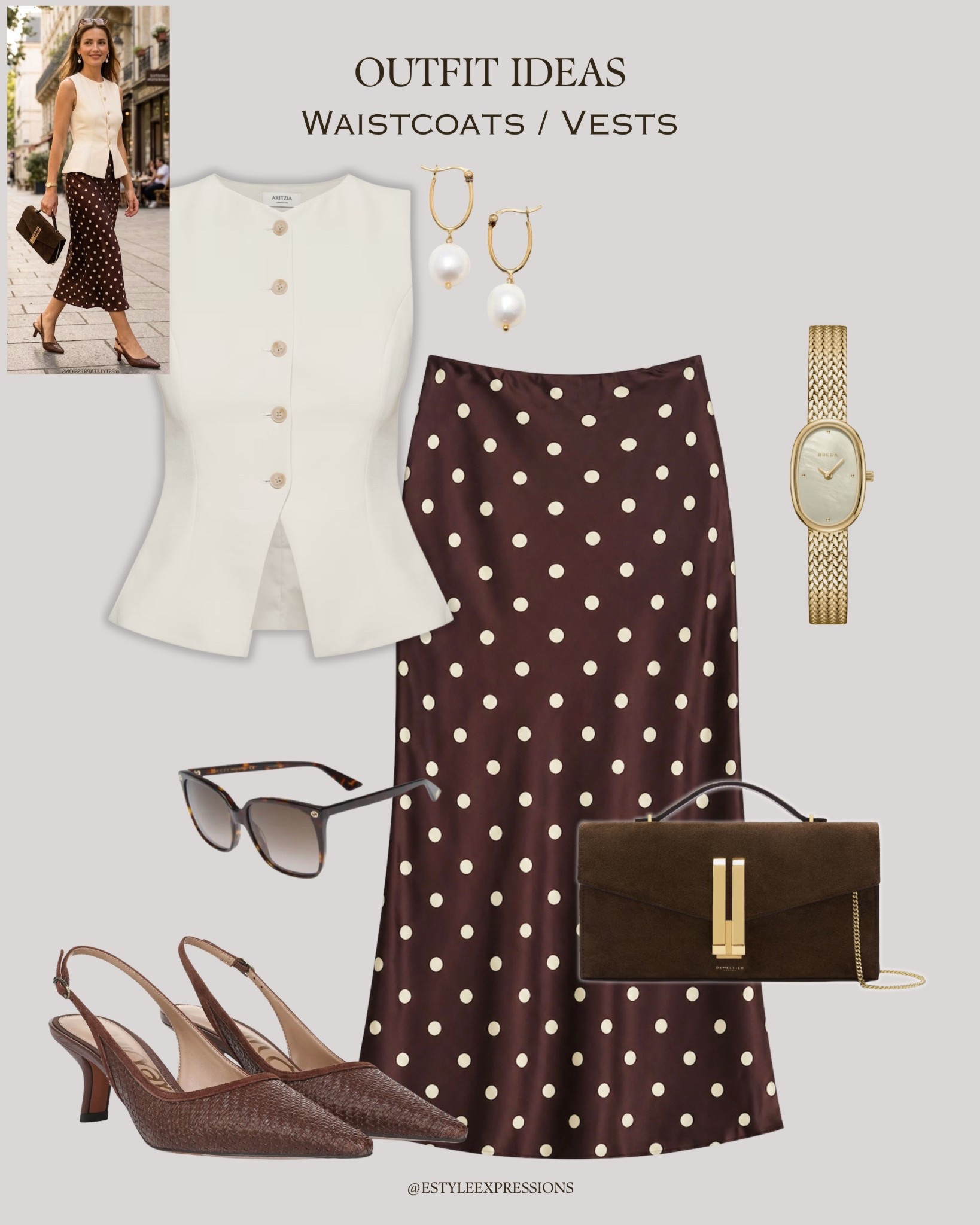 Summer Outfits with chic Waistcoats!✨The vest is the ultimate summer style hack — a structured piece that effortlessly elevates any outfit. Paired with brown polka dots skirt for evening cocktails or date nights — that’s the summer vibe we’re chasing.☀️🌿

#LTKootd #LTKMothersDay #LTKTravel