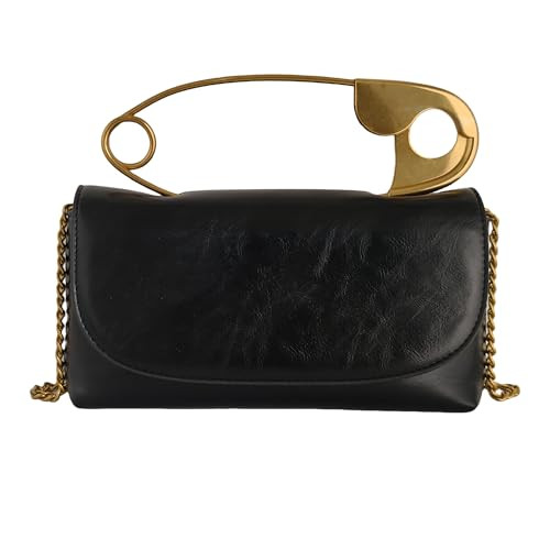 Women's Small Black Soft Pin Shaped Vegan Leather Crossbody Purse Bag with Gold Metallic Handles ... | Amazon (US)