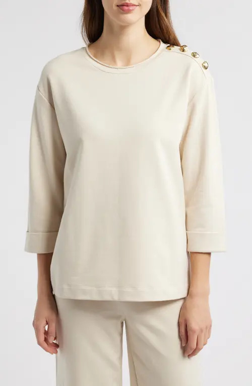 Anne Klein Button Shoulder Top in Soft Latte at Nordstrom, Size Small | Nordstrom