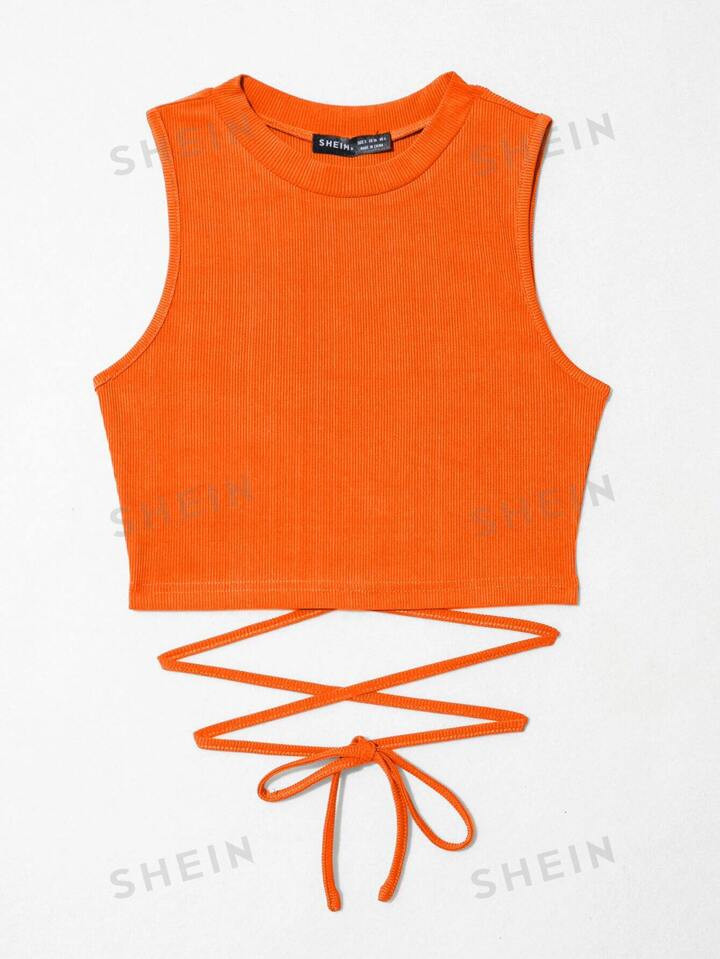 SHEIN EZwear Lace Up Waist Tank Top | SHEIN