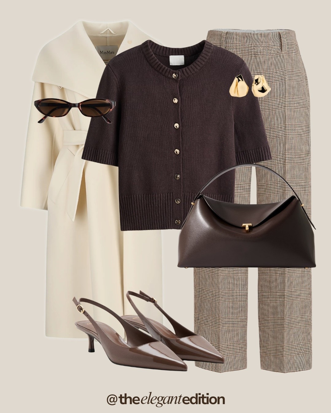 Spring Office Outfit 🤍🤎
checked plaid trousers tailored wide leg cream Max Mara wrap coat oversized belted chocolate brown cardigan short sleeve knit cozy chocolate brown slingback heels kitten heel pointed toe chocolate brown leather handbag curved shoulder bag sunglasses tortoise cat eye gold earrings chunky spring transitional office casual chic sophisticated elegant


#LTKspring #LTKstyletip #LTKworkwear #LTKworkwear #LTKstyletip #LTKspring