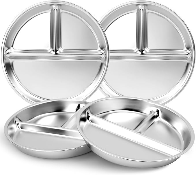 Bakpoco Stainless Steel Kids Plates 4 Packs, Deepened 9" Portion Control Plate Divided Plate for ... | Amazon (US)