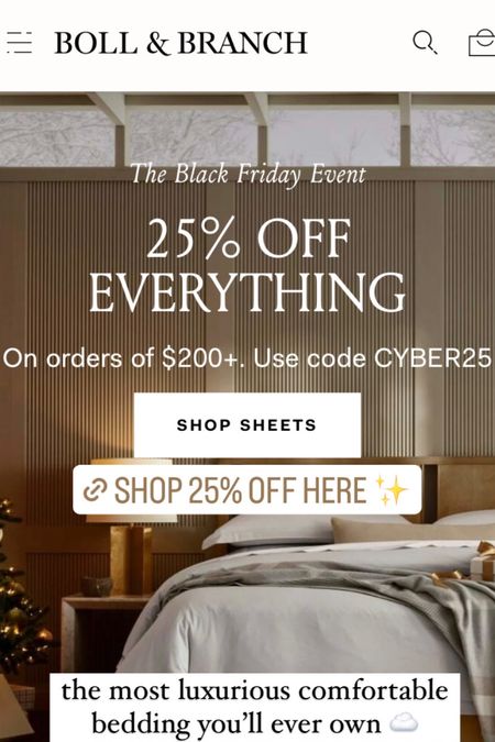 Boll and Branch Black Friday sale! 25% off everything. Luxury bedding. High end bedding. Hotel style bedding. Bedding sale. Bedding deals. Take advantage of the BIGGEST sale of the year!!! #bollandbranch #cybermondaydeals #blackfridaydeals #bollandbranchybermonday #beddingsale #sheetsonsale #duetovers #comforters #sheets

#LTKGiftGuide #LTKsalealert #LTKCyberWeek