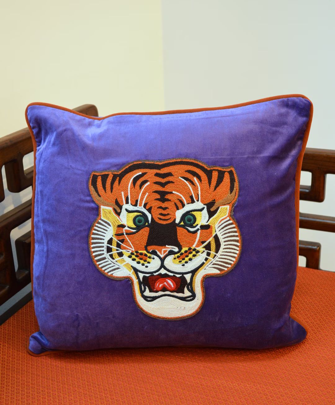 Asian Tibetan Tiger Custom Made Decorative Pillow Japanese Velvet Thailand Embroidery Patch Orang... | Etsy (FR)
