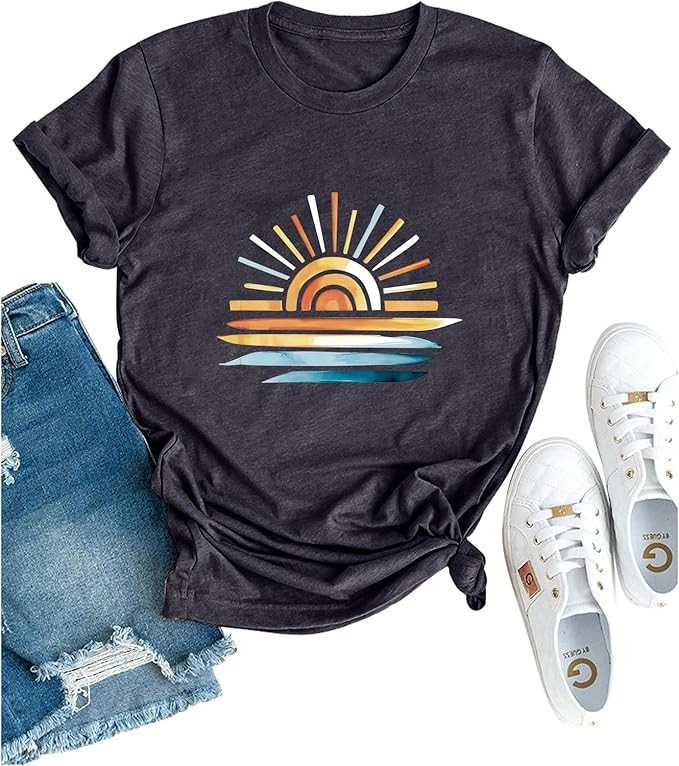 Women's Crewneck Short Sleeve Shirt Soft and Breathable Sun Graphic tees Fun and Fashionable Tops | Amazon (US)