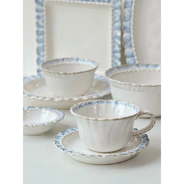 Ceramic Lace Staple Plate, Simple Blue Breakfast Mug, Underglaze Coffee Mug, Home Tableware Set F... | Walmart (US)
