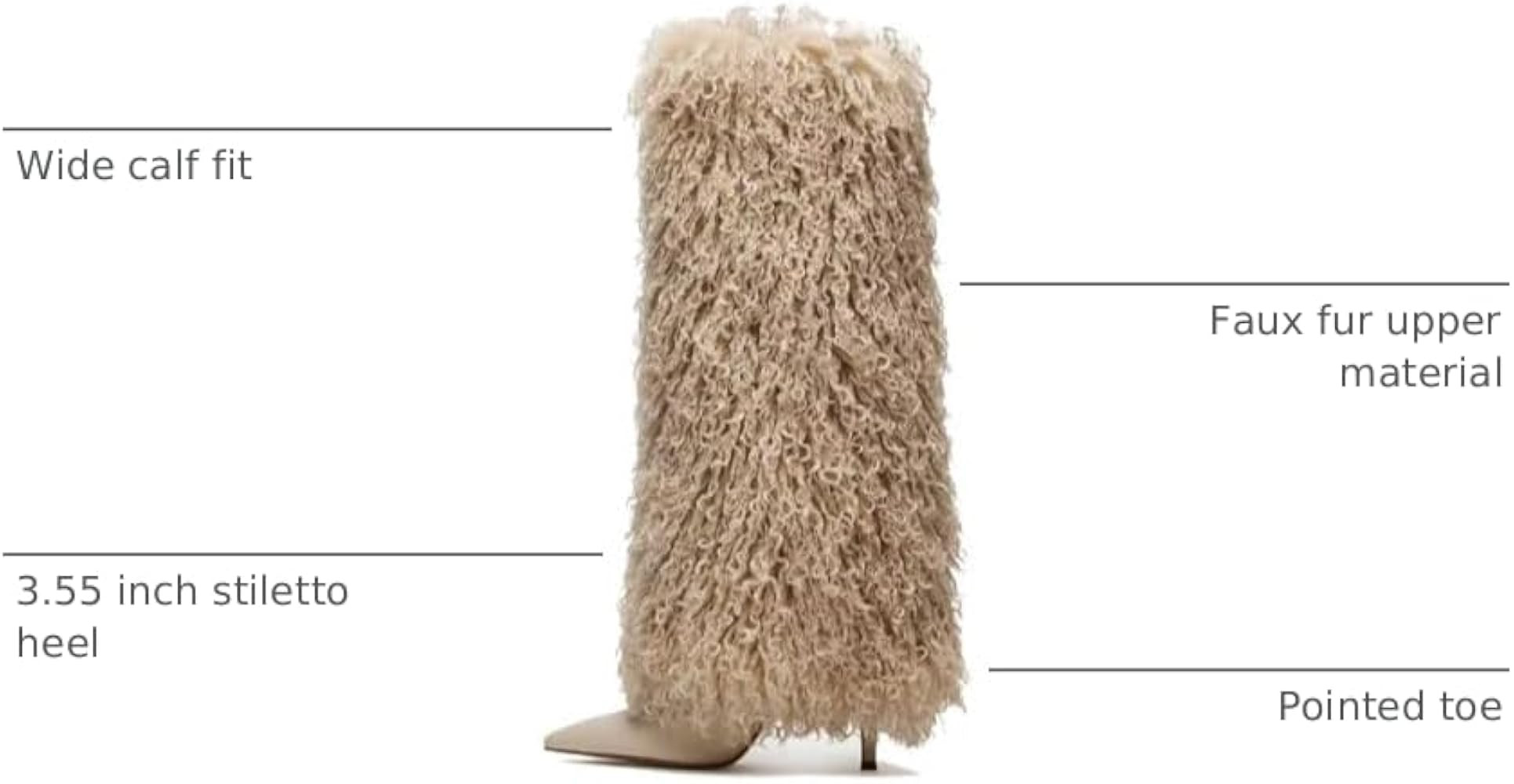 XBKXMK Fur Knee High Boots for Women Pointed Toe Stiletto Heel Fold Over Tall Boots Fashion Wide ... | Amazon (US)