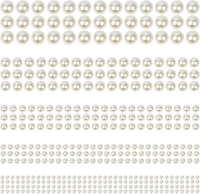 Phinus 3732Pcs Hair Pearls, 3/4/5/6/8mm White and Beige Pearl Stickers for Crafts, Hair Pearls St... | Amazon (US)