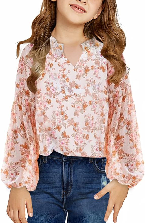 blibean Girl Flower Bell Sleeve Blouse Floral Fall Tops 4-15 Years | Amazon (US)