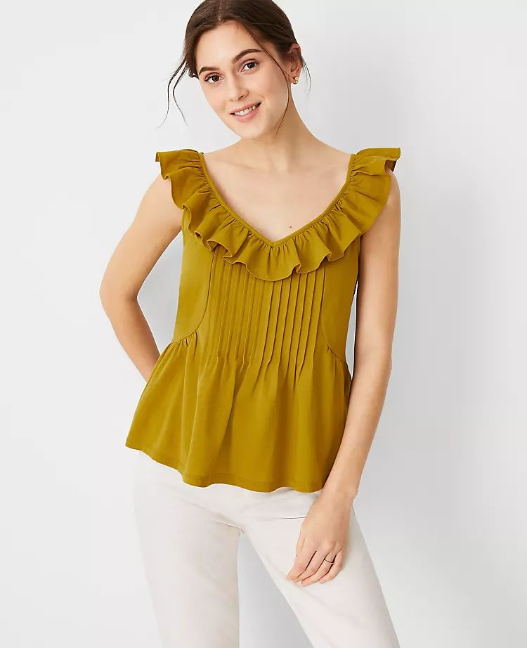 Pintucked Ruffle Shell | Ann Taylor (US)