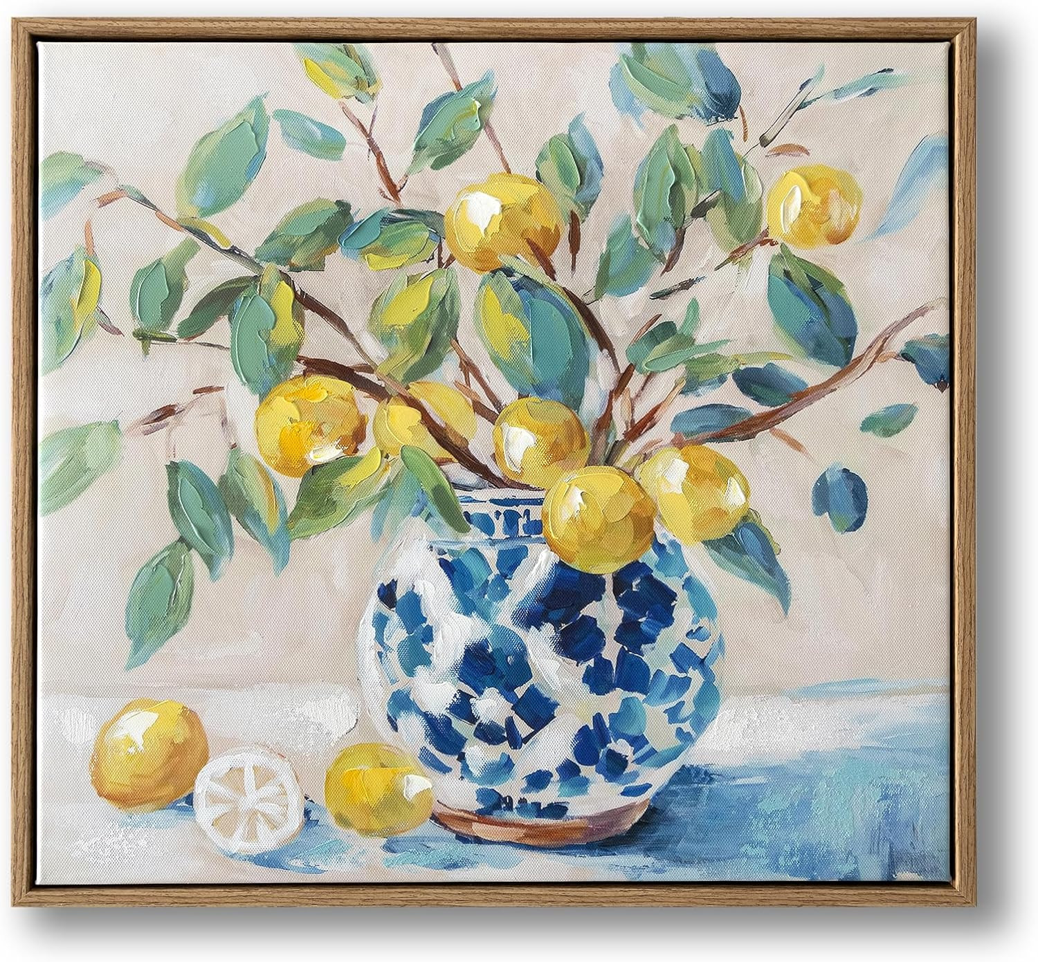 Framed Vintage Kitchen Wall Art, hand-painted Yellow Lemon Still Life Wall Decor Oil Paintings, R... | Amazon (US)