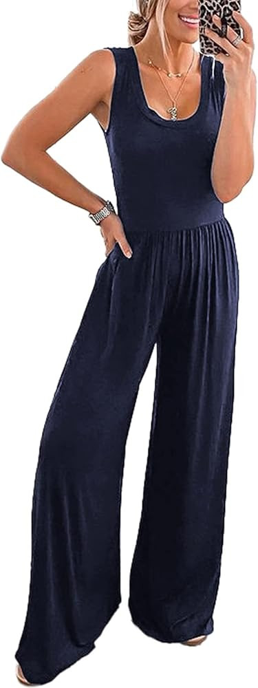 PRETTYGARDEN Women’s Summer Sleeveless Tank Jumpsuits High Waist Low Cut Casual Scoop Neck Fit ... | Amazon (US)