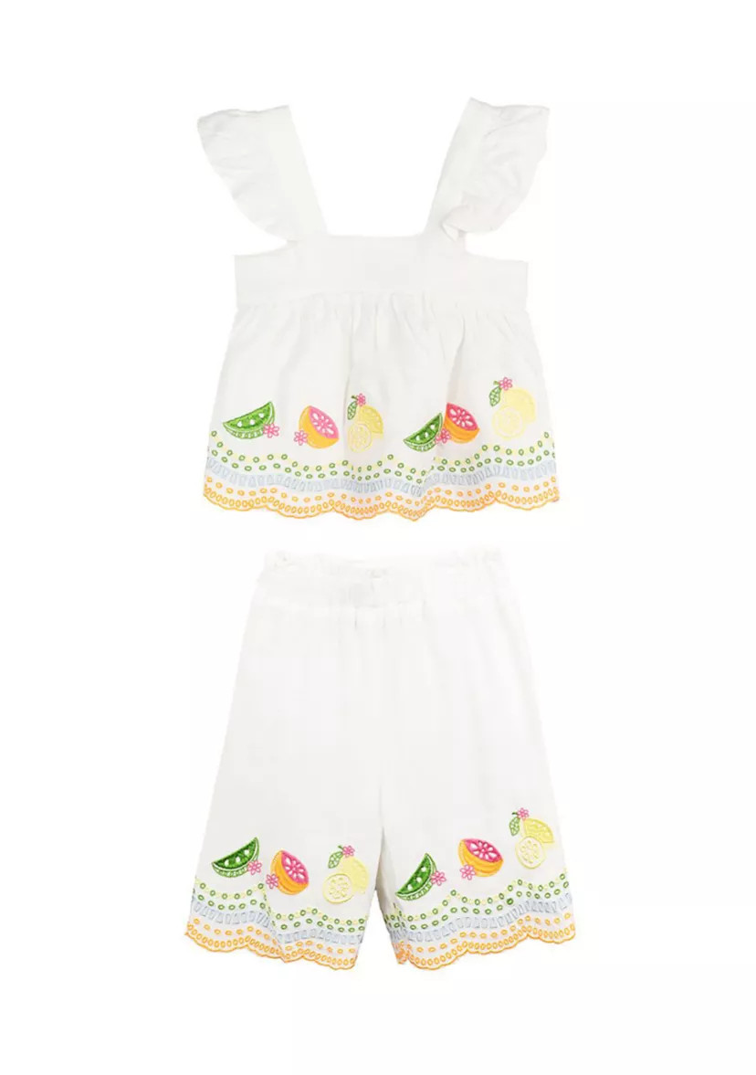 Baby Girls Fruit Eyelet Top and Cotton Pants Set | Belk