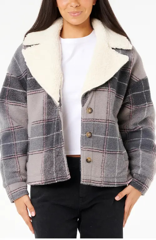 Rip Curl Sunset Luau Fleece Collar Shacket in Washed Black at Nordstrom, Size Medium | Nordstrom