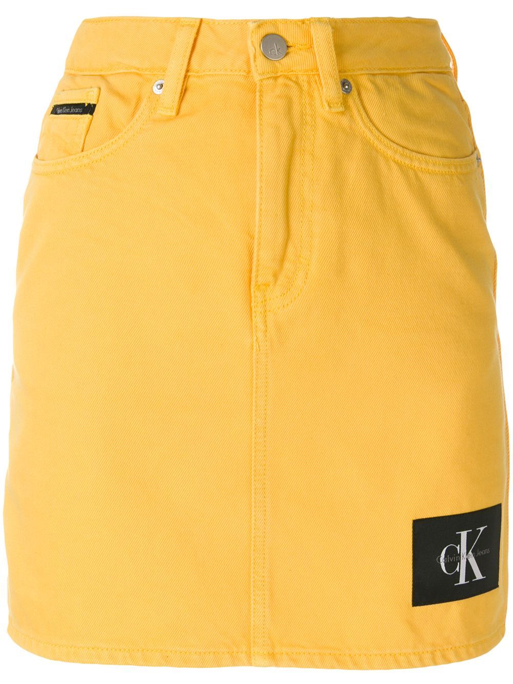 Calvin Klein Jeans logo patch denim skirt - Yellow & Orange | FarFetch US