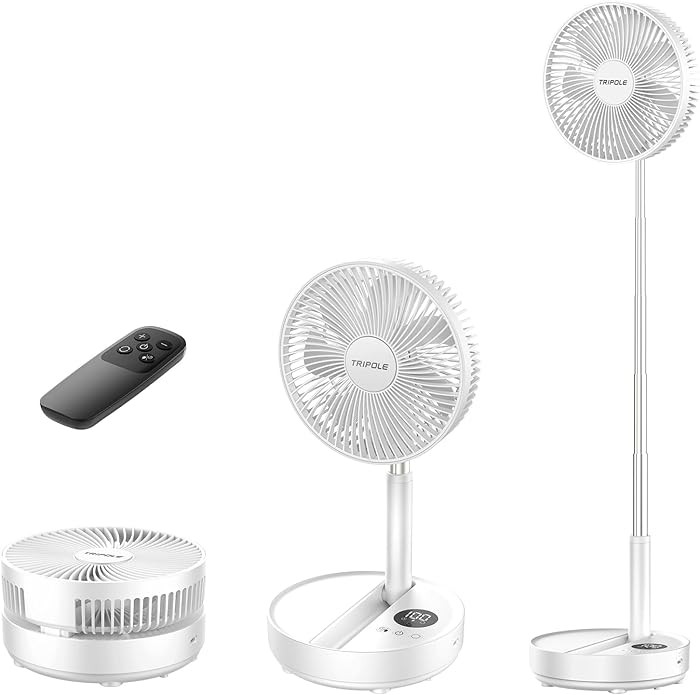 TriPole Portable Standing Fan, 8000mAh Rechargeable Oscillating Fan with Remote, 8.1'' Quiet Pedestal Floor Fan with LED Display & Timer, Foldable Small Desk Fans for Bedroom, Office, Camping, Travel | Amazon (US)