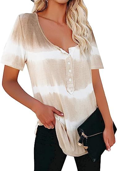 luvamia Women's Casual Short Sleeve Crewneck Shirts Color Block Loose Tee Tops | Amazon (US)