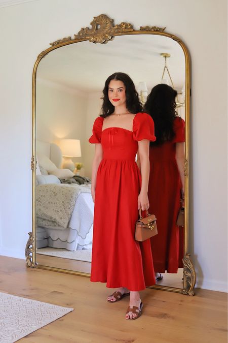 Red midi linen reformation dress / size 2! 