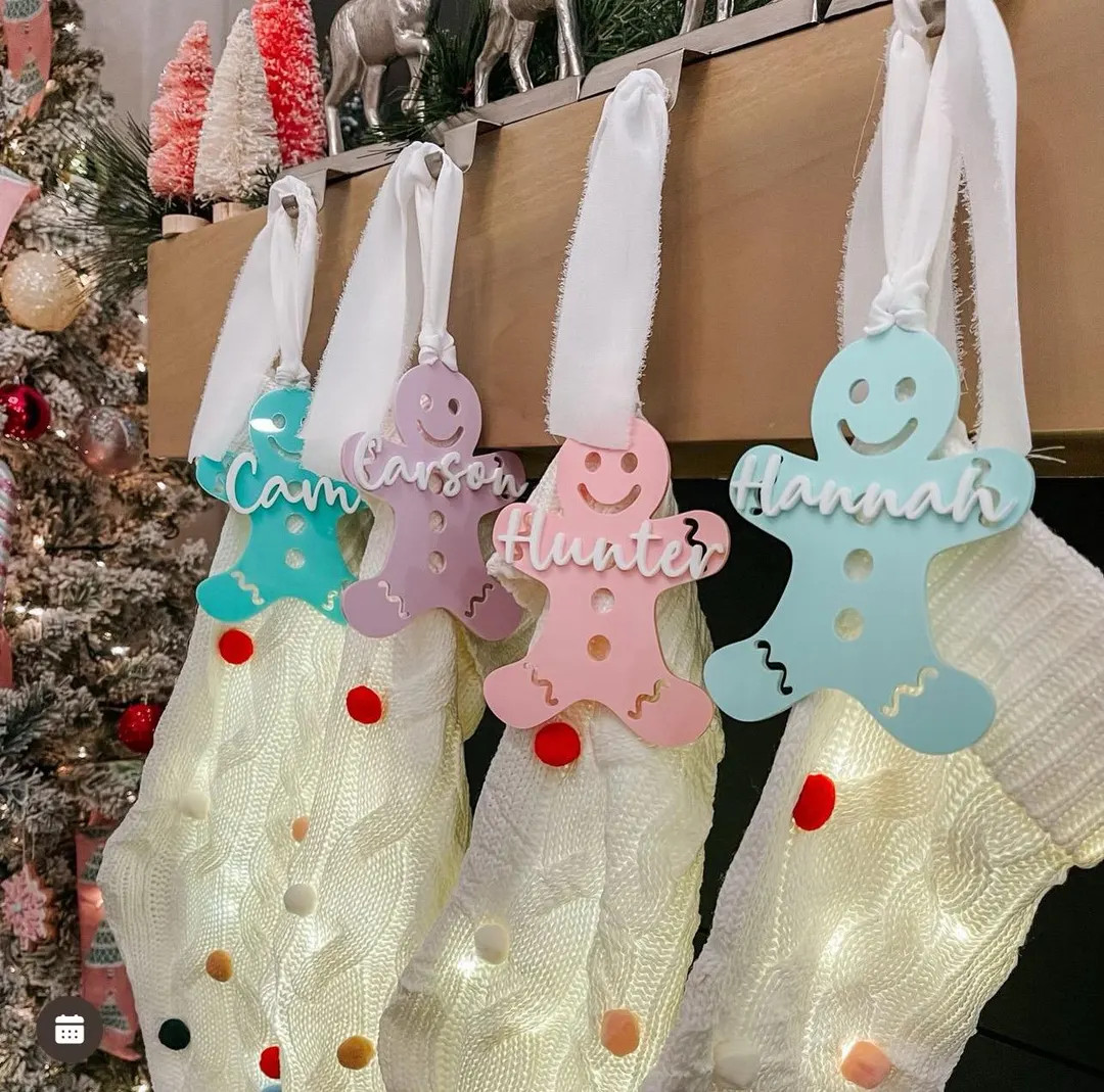 Personalized Gingerbread Stocking Tags: Pastel Christmas Decor - Etsy | Etsy (US)