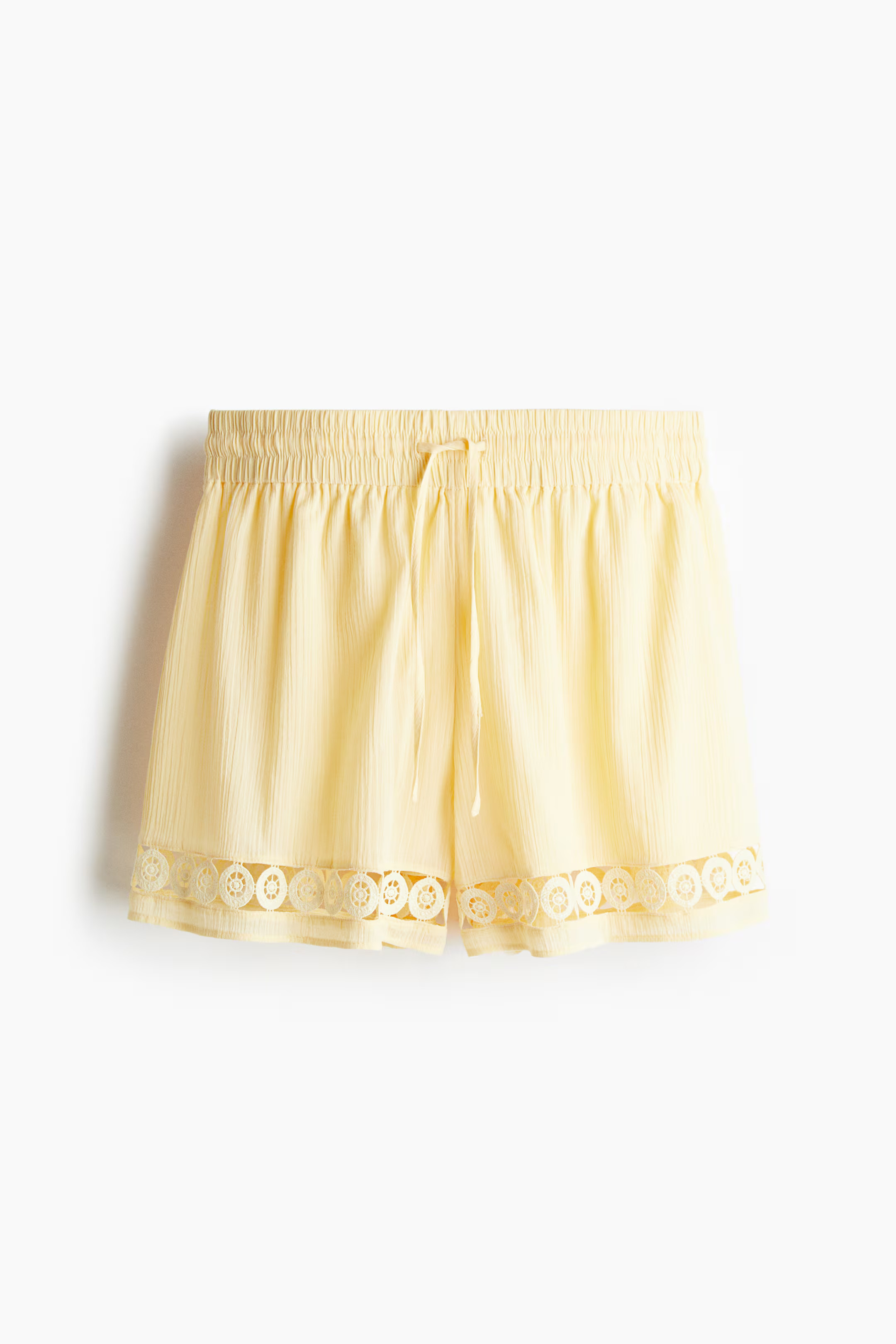 High-Waist Lace-Inset Drawstring Shorts | H&M (US + CA)