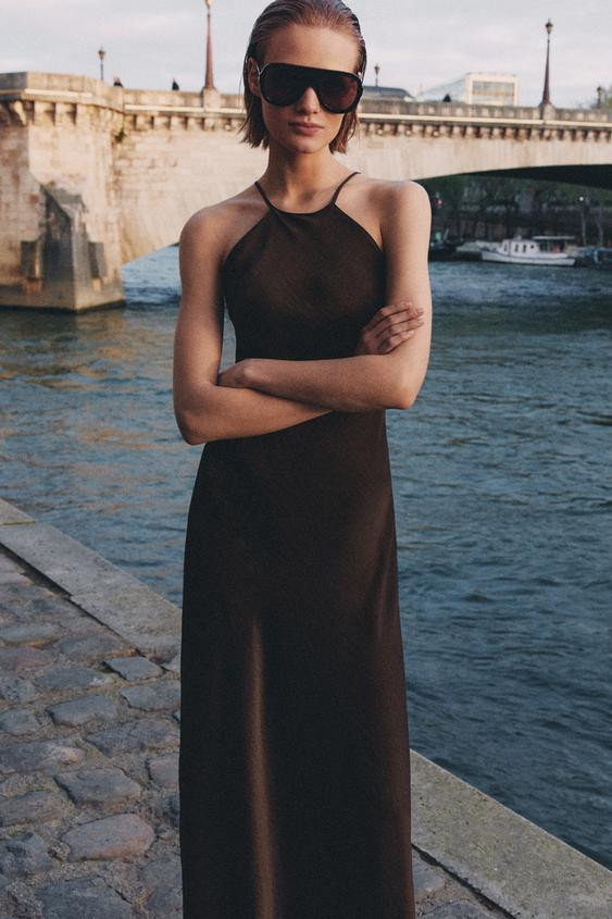 ZW COLLECTION SATIN EFFECT HALTER DRESS | Zara US