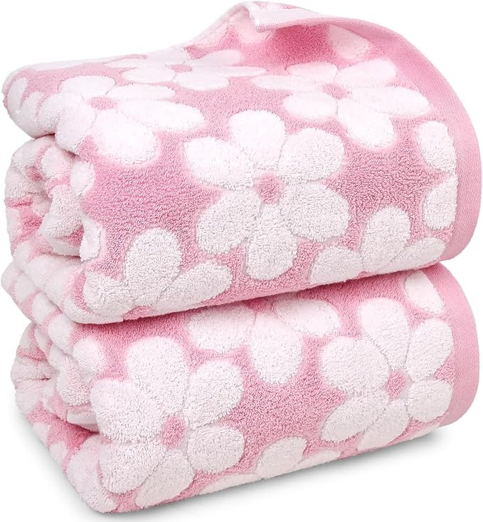 Pink Bath Towels Set of 2, Super Absorbent & Decorative 27.5x55 Inches, Cute Floral Jacquard Show... | Amazon (US)