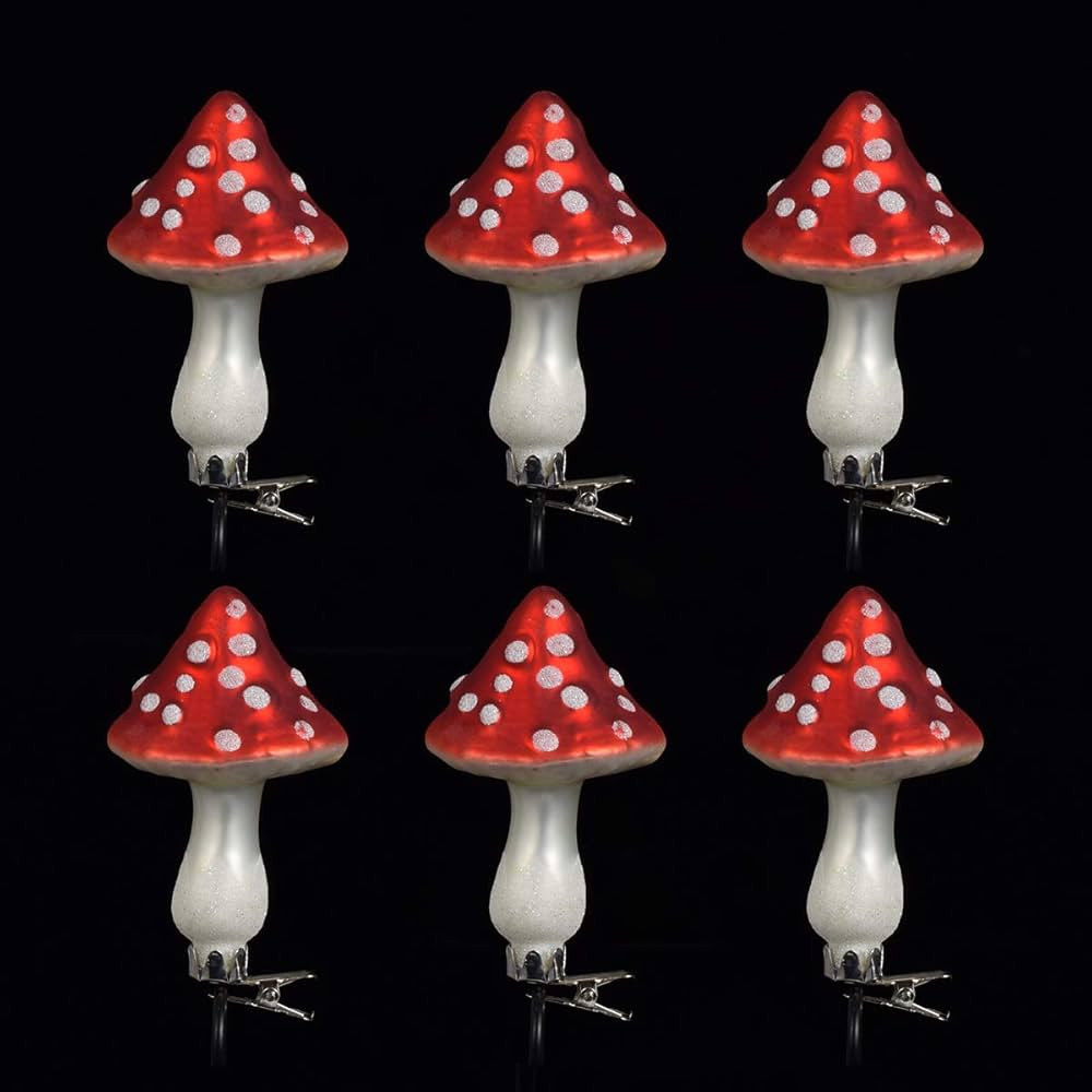 Pack of 6 Mushroom Shaped Christmas Ornaments Painted Glass Ornaments with Alligator Clip for Chr... | Amazon (US)
