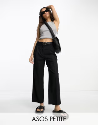 ASOS DESIGN Petite linen tapered mom pants in black | ASOS (Global)