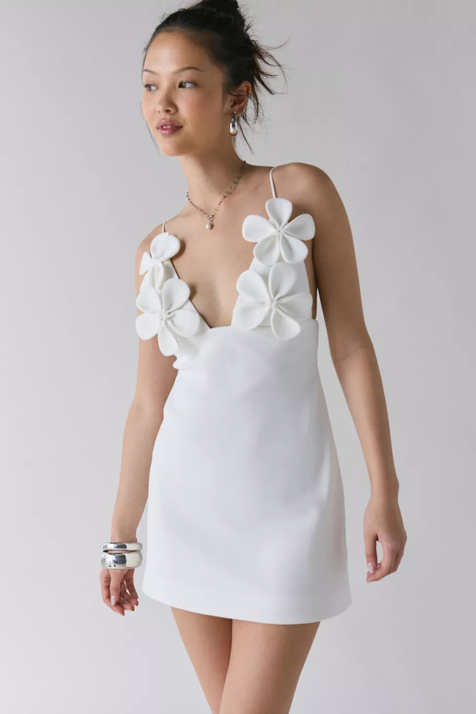 Bardot Ingrid Floral Applique Tie-Strap Plunge Mini Dress | Urban Outfitters (US and RoW)