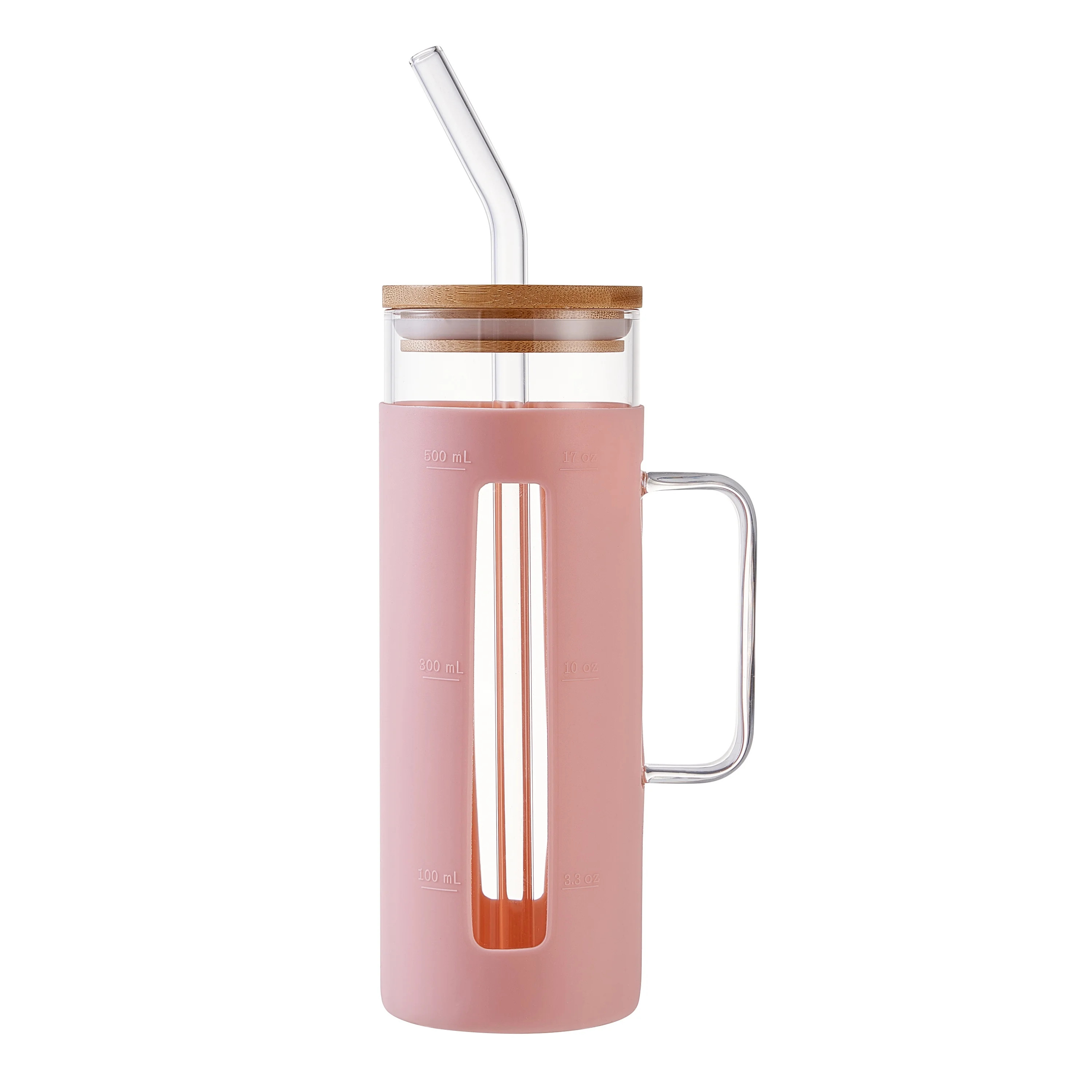 Mainstays Glass 22oz  Tumbler with Pink Protective Silicone Sleeve, Bamboo lid, Glass Straw | Walmart (US)
