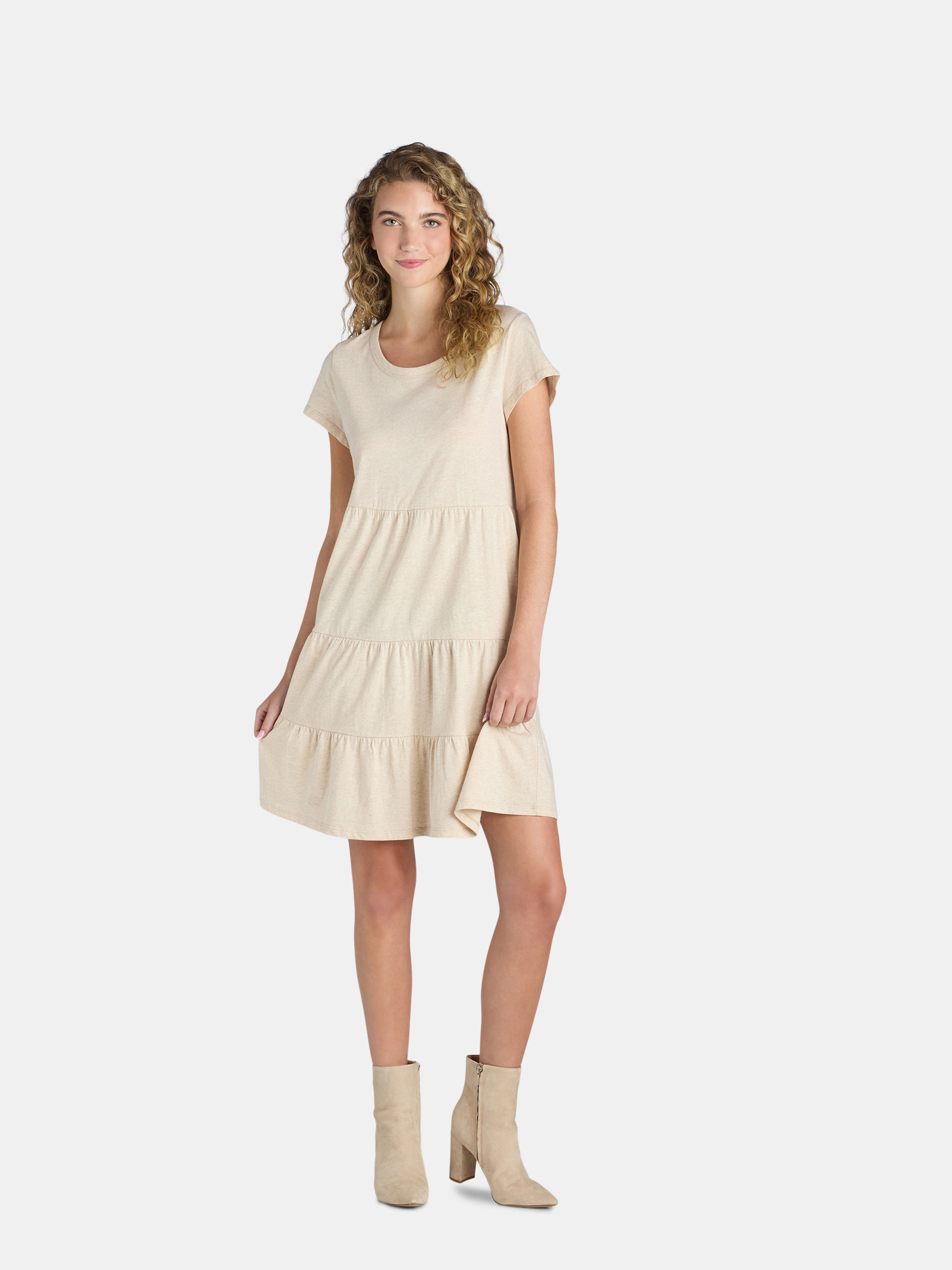 Time and Tru Women's Cotton Knit Tiered Dress, Sizes XS-XXXL | Walmart (US)