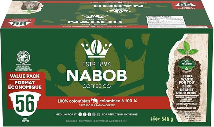 Nabob 100% Colombian Coffee Certified Compostable Pods, 546 g Box | Amazon (CA)