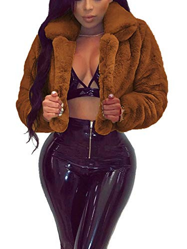 RAMOUG Womens Winter Outerwear Faux Fur Long Sleeve Crop Jacket Shaggy Coat Open Front Cardigans | Amazon (US)