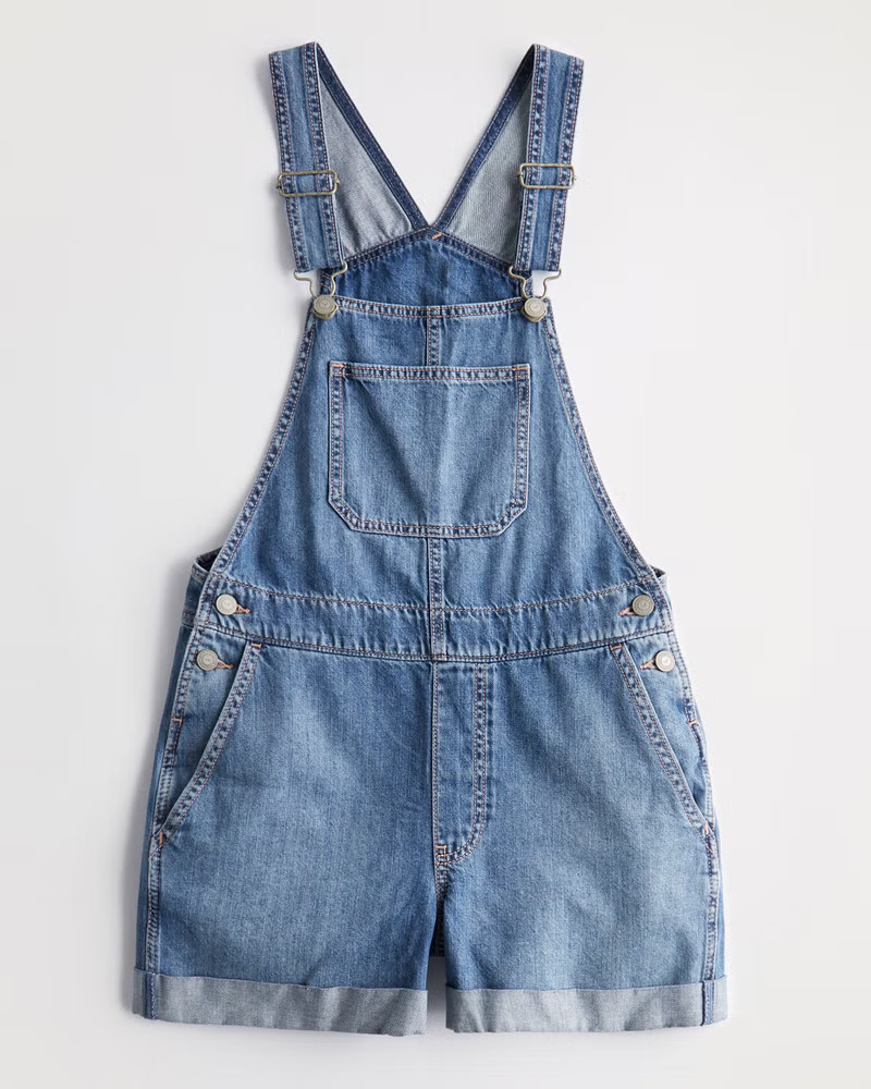 Medium Wash Denim Shortalls | Hollister (US)