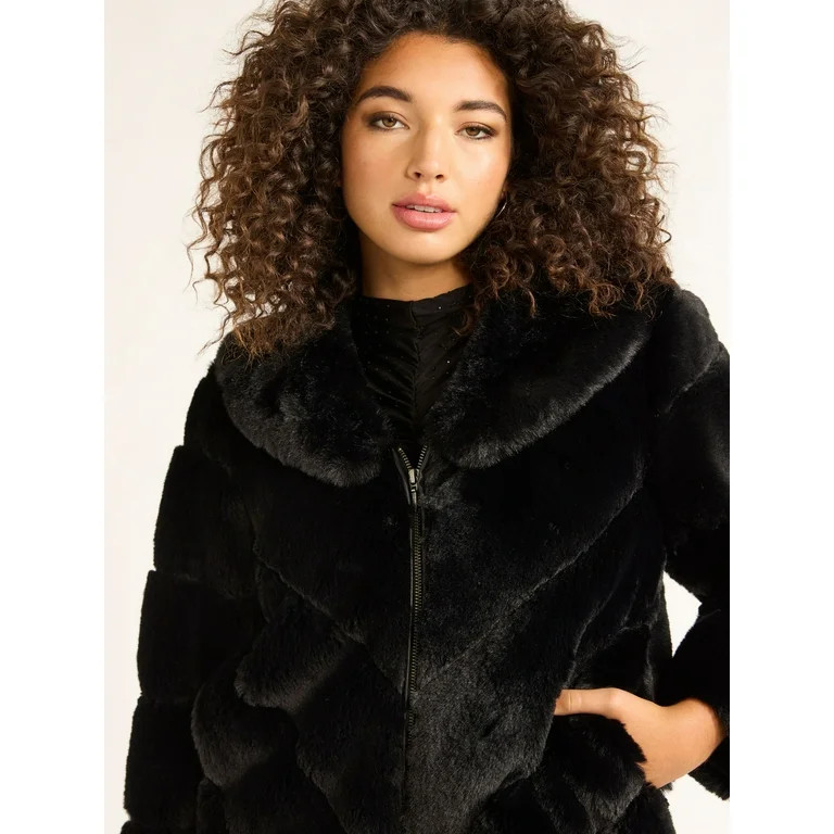 Sofia Jeans Women's and Women's Plus Faux Fur Chubby Jacket, Sizes XS-5X | Walmart (US)