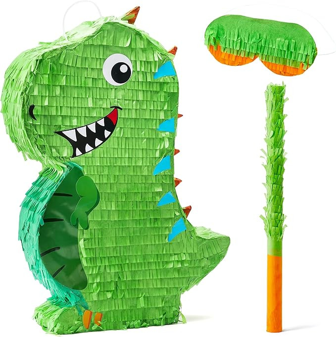 Dinosaur Pinata with Plastic Bat and Paper Blindfold（15.75H X 10.5W X 3D), Cinco De Mayo Party,... | Amazon (US)