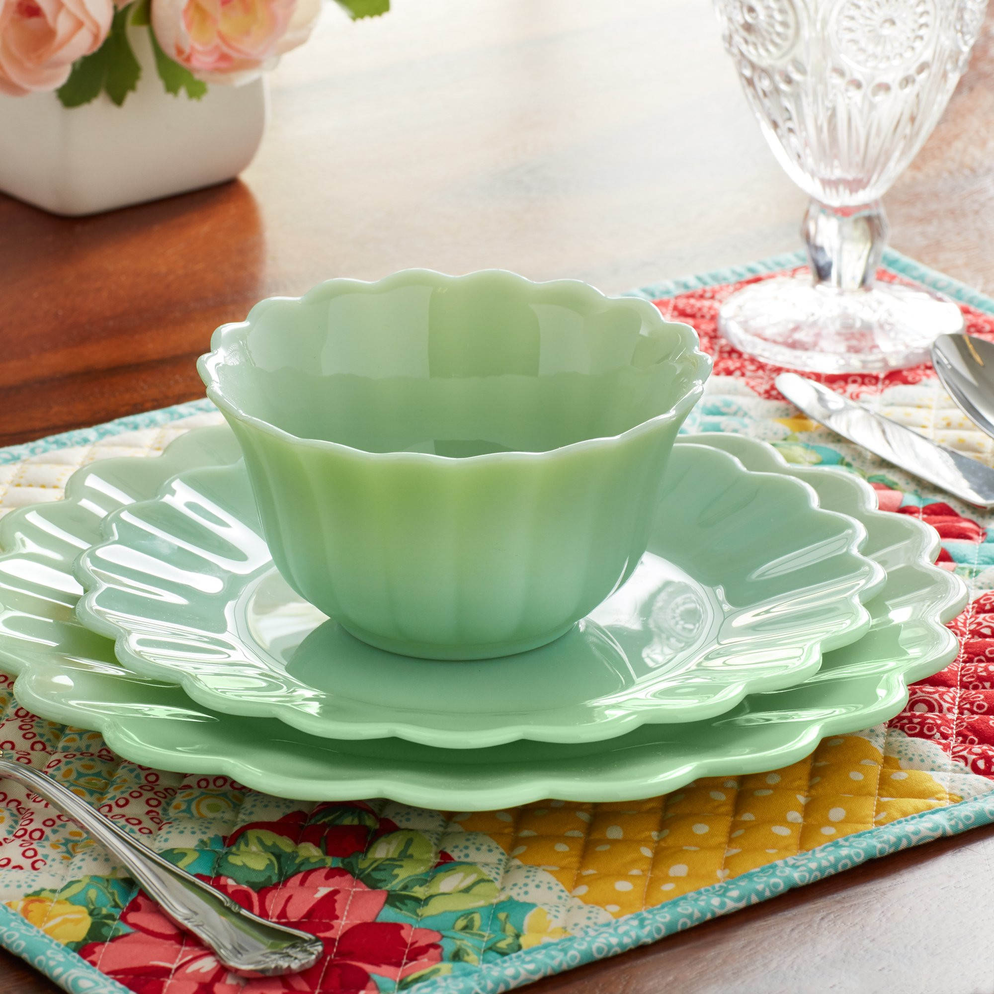 The Pioneer Woman Timeless Beauty 3-Piece Dinnerware Set, Jade | Walmart (US)