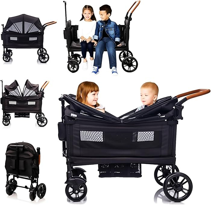Luxury Wagon Stroller for 2 Kids & Cargo-Lightweight Foldable Travel Push Pull All-Terrain Double... | Amazon (US)