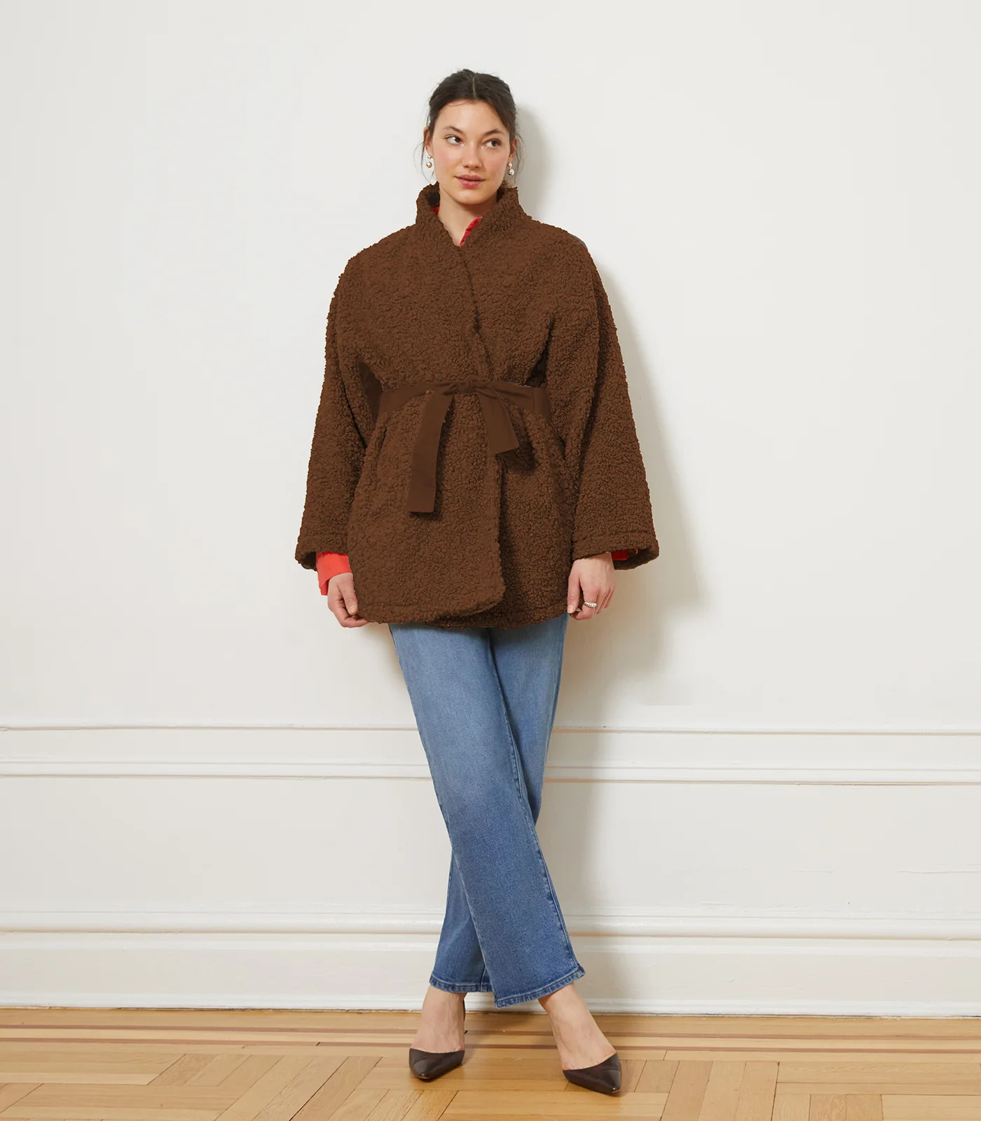 Valentina Sherpa Wrap Coat - Chocolate | Loup
