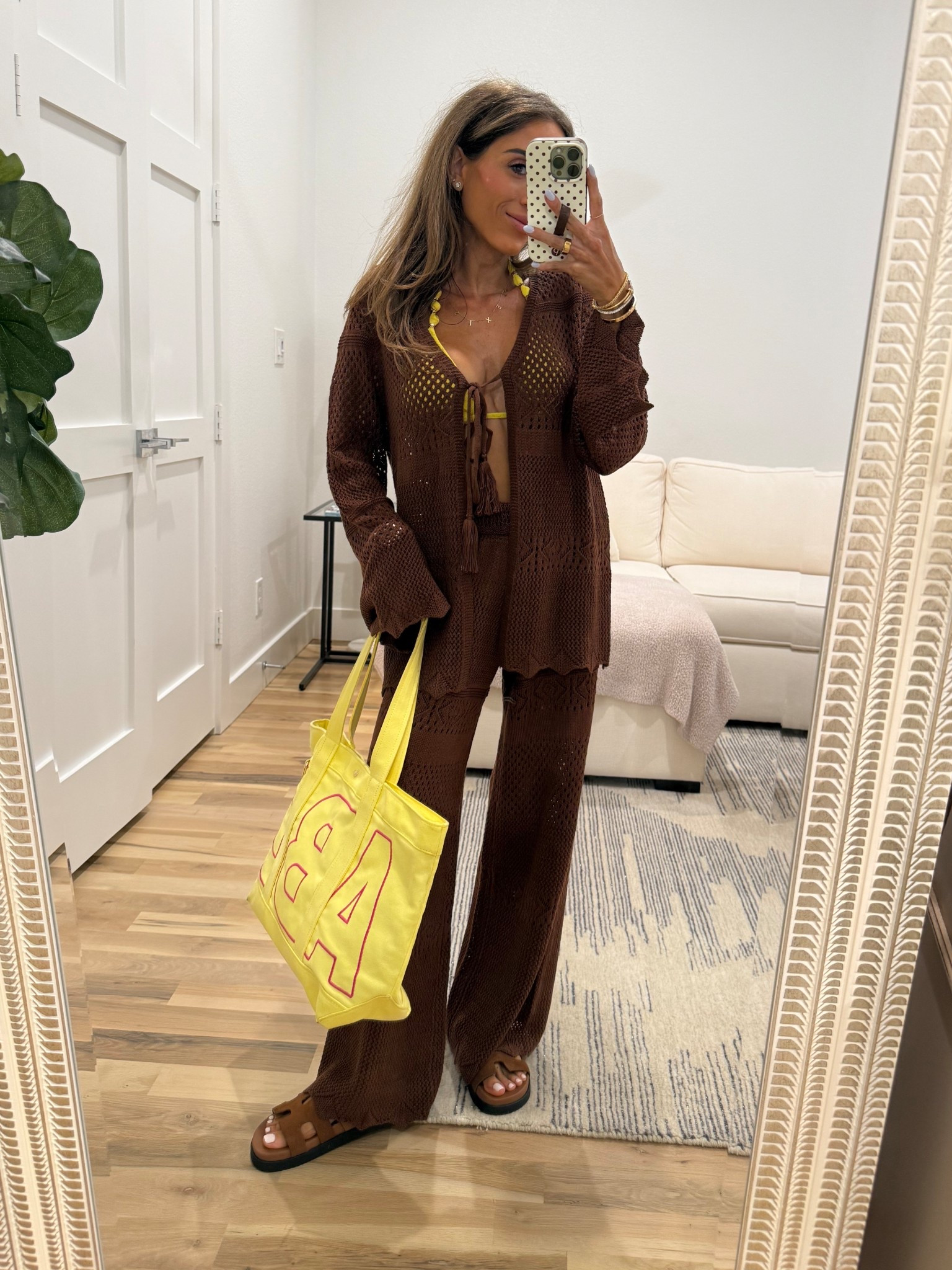 Cute brown crochet coverup set wearing smallest size code belbel15

#LTKPetite #LTKSwim #LTKTravel