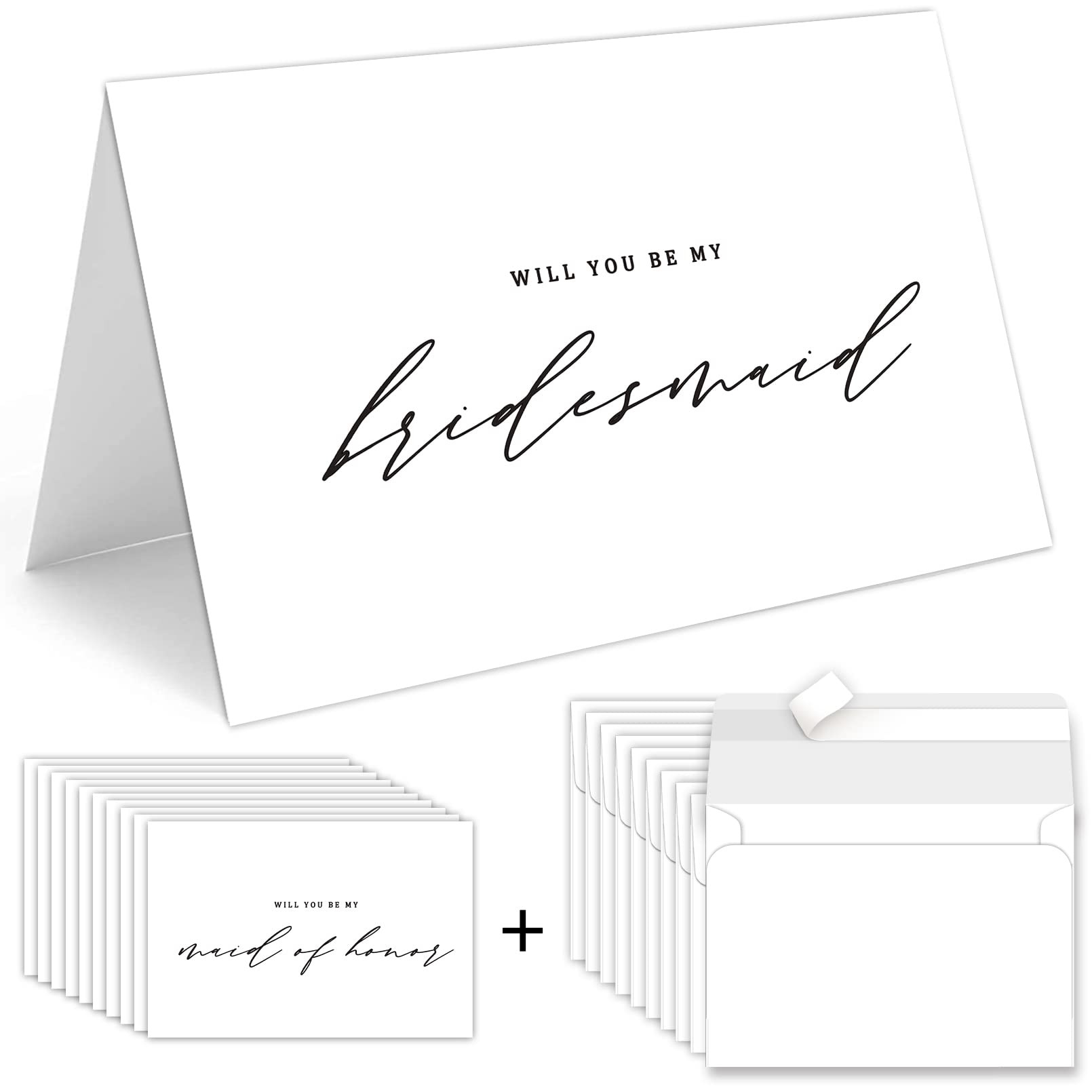 TQDaiker 10 Packs Will You Be My Bridesmaid Cards, 1 Matron of Honor 1 Maid of Honor Card, 8 Bridesmaid Cards, Bridesmaid Proposal Wedding Card, White and Black | Amazon (US)