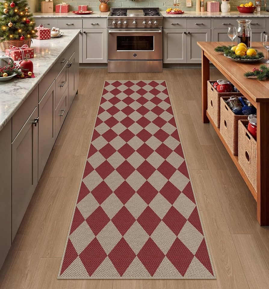 Easy Jute Checkered Christmas Runner Rug, 2x6 Red Xmas Washable Rugs Runner for Hallway Non-Slip ... | Amazon (US)