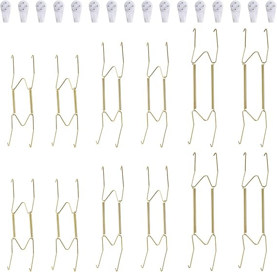 12 Piece Plate Hangers, 8/10/12 Inch Invisible Brass Wall Plate Hangers, Comes with 16 Piece Wall... | Amazon (US)